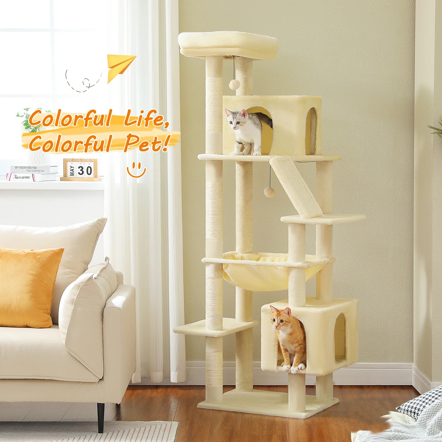 Large Cat-Tower, Hammock, Sisal Scratching Post, Climbing Frame