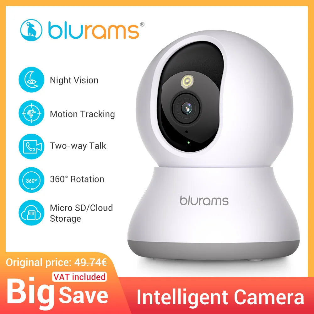 2.4GHz WiFi Indoor Camera, 360°-PTZ, Phone App, 2-Way Talk, Night Vision