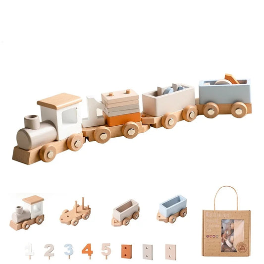 Wooden Birthday Train, Baby Educational Toy Trolley