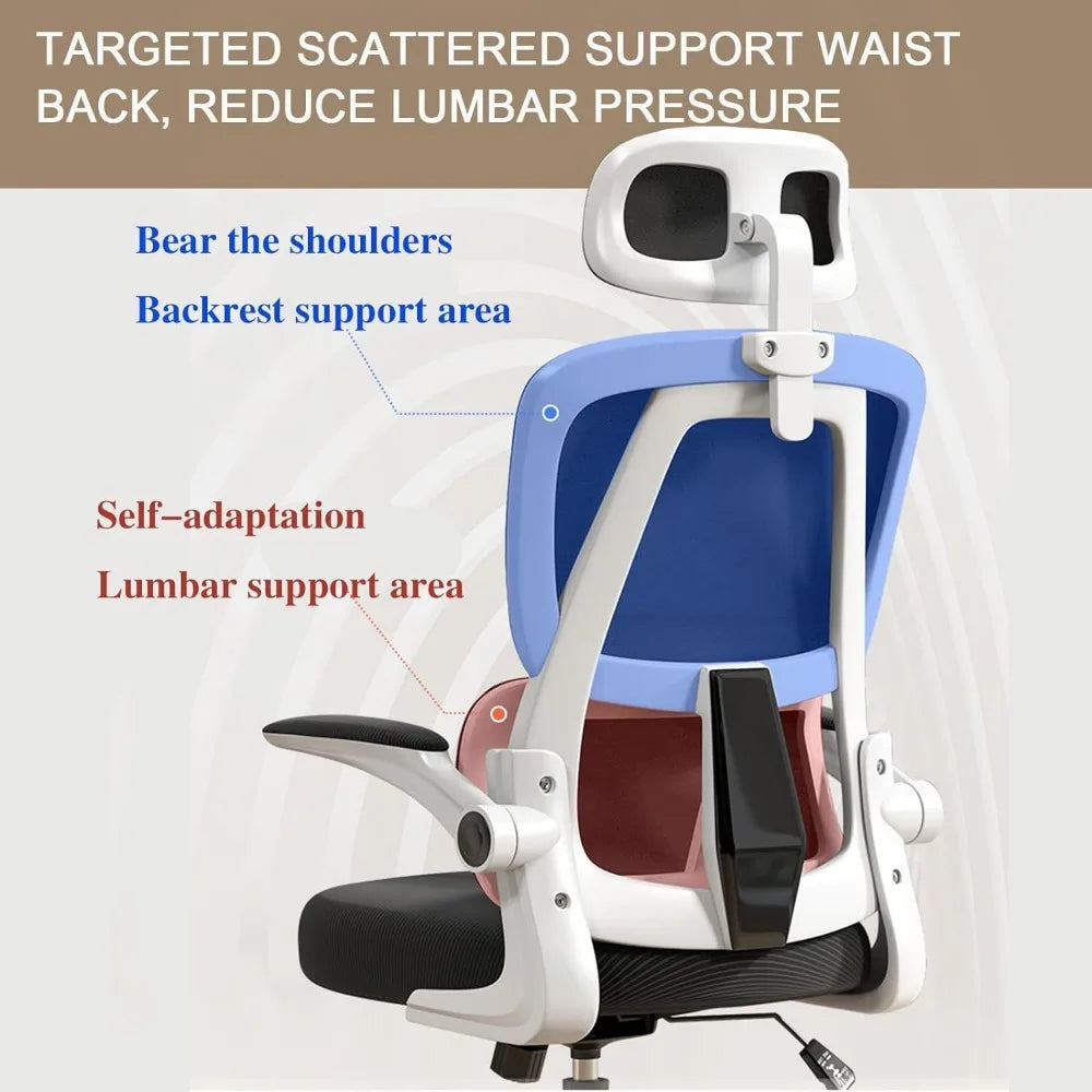 Computer Office High-Back Ergonomic Chair Lumbar-Support Adjustable-Headrest