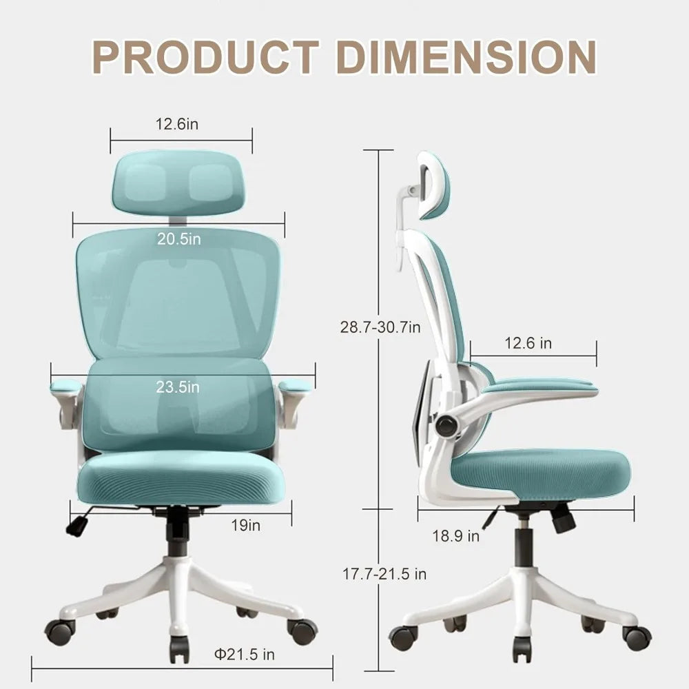 Computer Office High-Back Ergonomic Chair Lumbar-Support Adjustable-Headrest