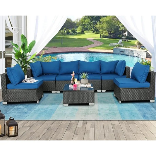 Outdoor Patio Furniture PE Rattan Sectional, Cushions, for Balcony/Lawn