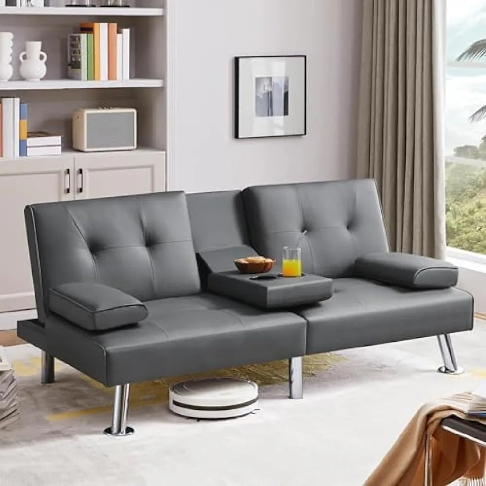 Convertible Sofa Daybed Loveseat Faux Leather Guest Bed