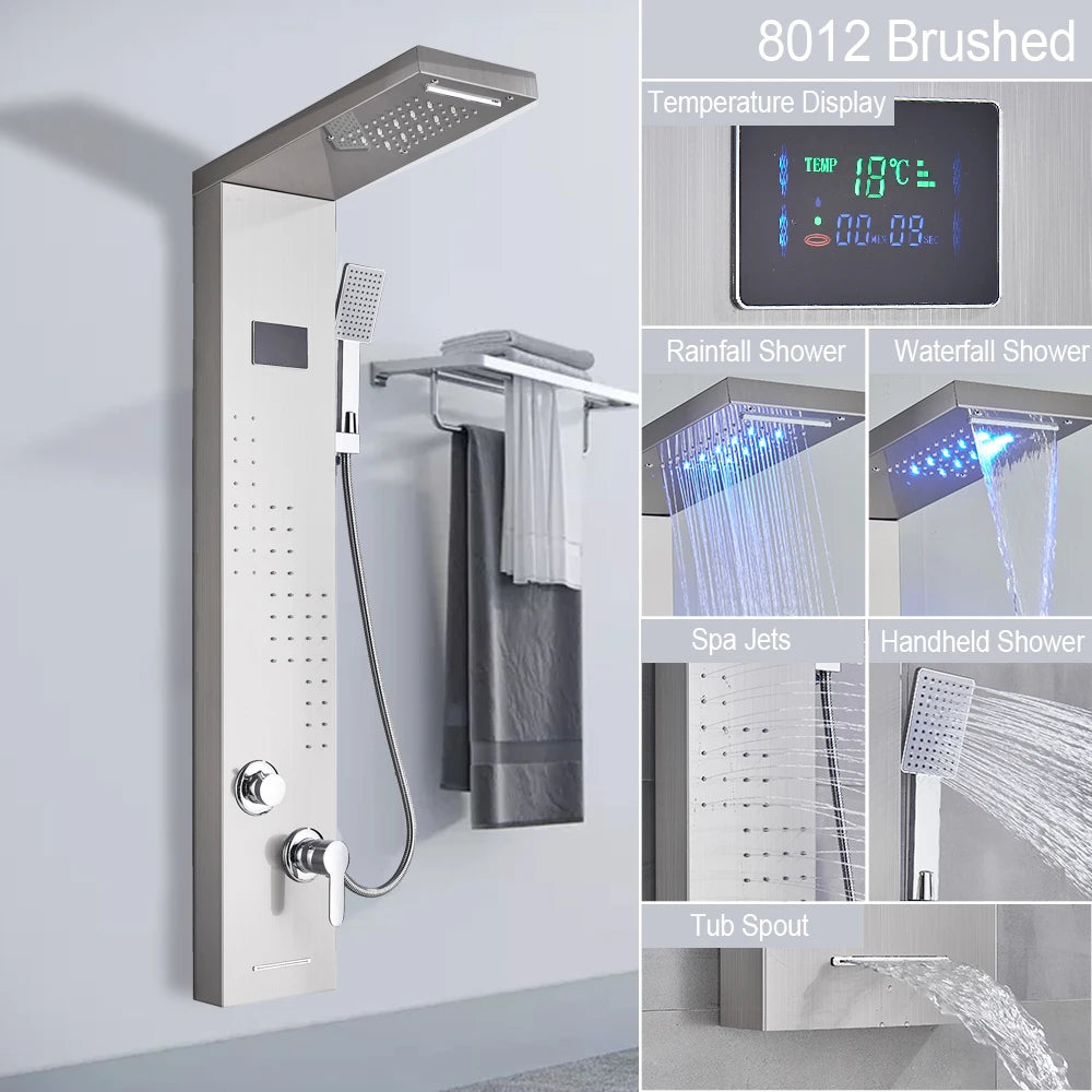 LED Rain Shower Waterfall Digital Display Faucet Set