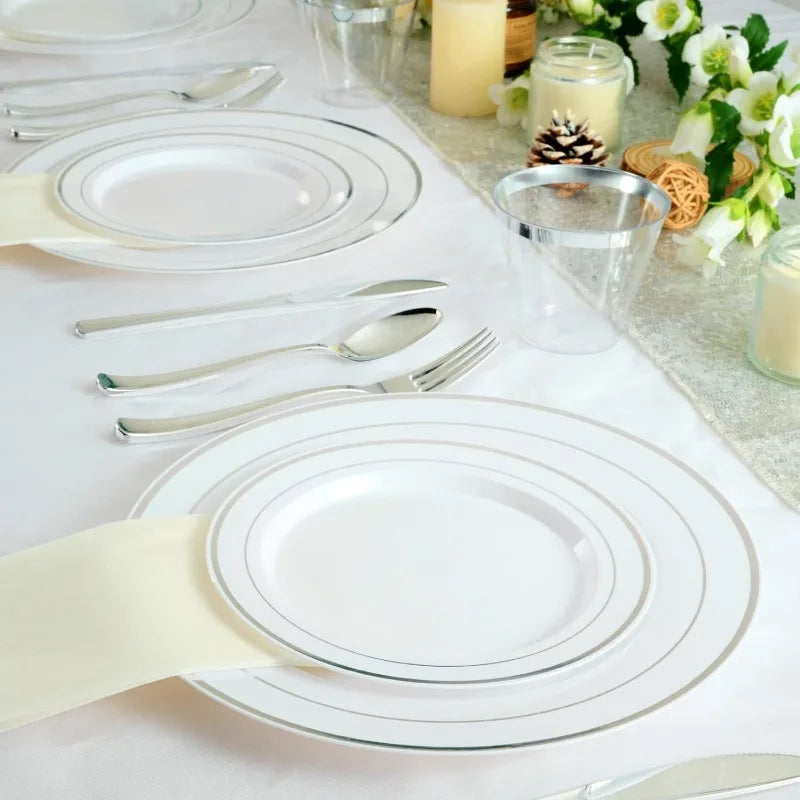 600pcs Dinnerware 100-Guests, Disposable Plates, Cups, tableware