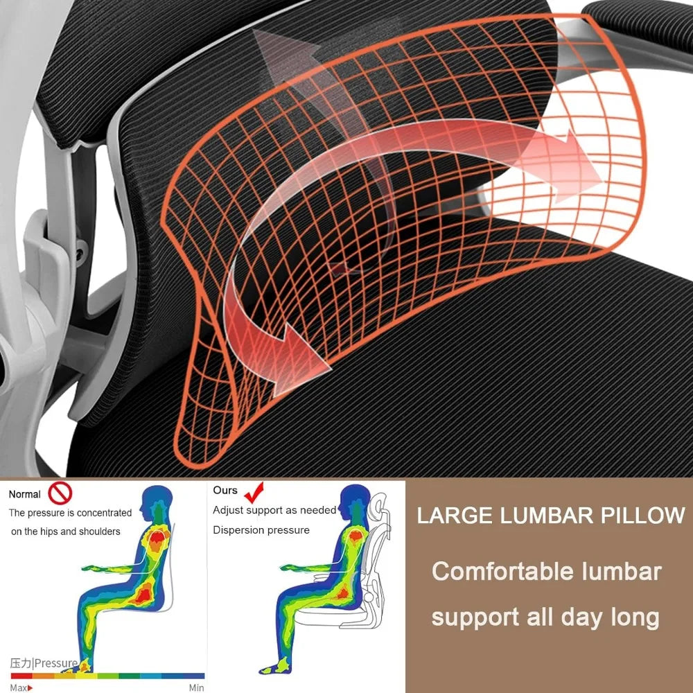 Computer Office High-Back Ergonomic Chair Lumbar-Support Adjustable-Headrest