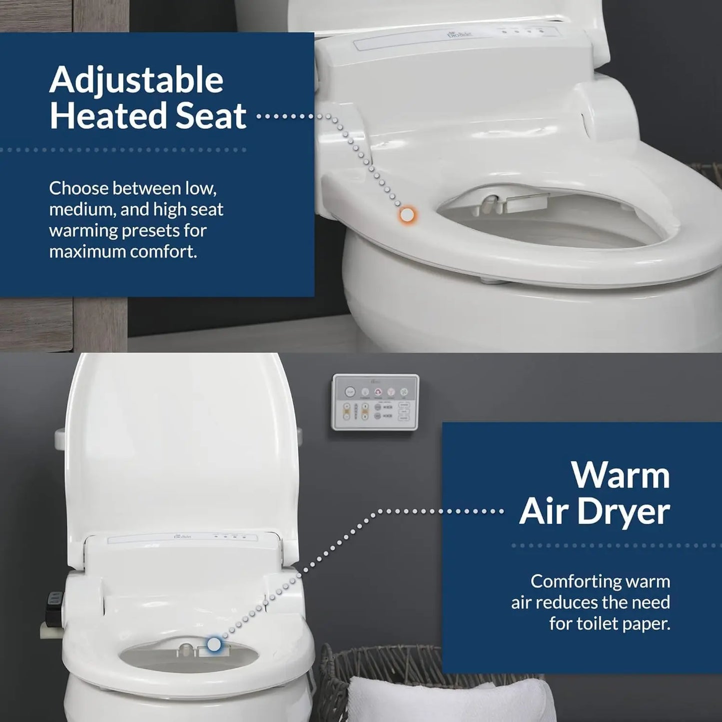 BB-1000W e Warm Water Bidet Toilet Seat, Elongated, White