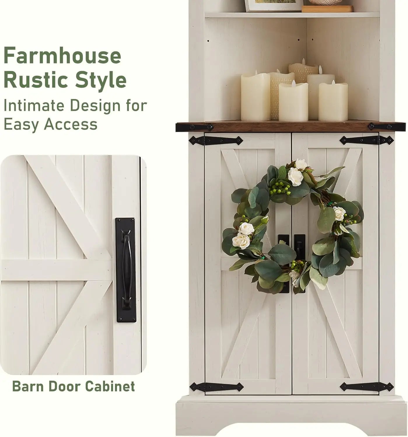 Tall Farmhouse Storage Corner Cabinet with Adjustable Shelves