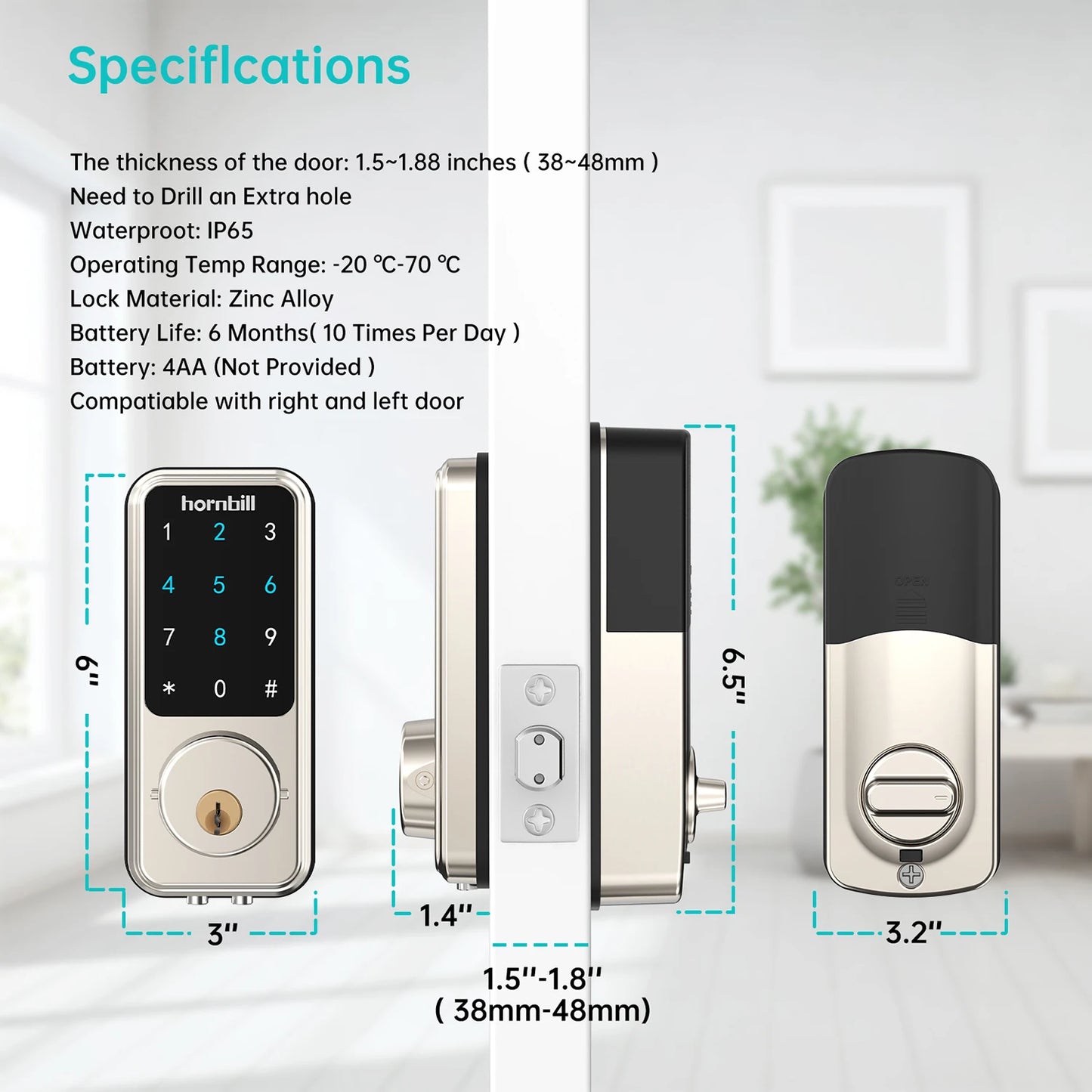 Smart Deadbolt Keyless-Entry Lock Digital-Keypad Bluetooth Security