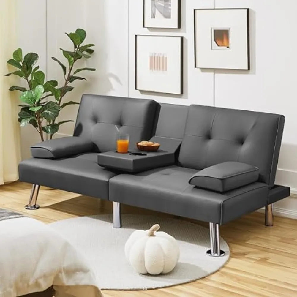 Convertible Sofa Daybed Loveseat Faux Leather Guest Bed