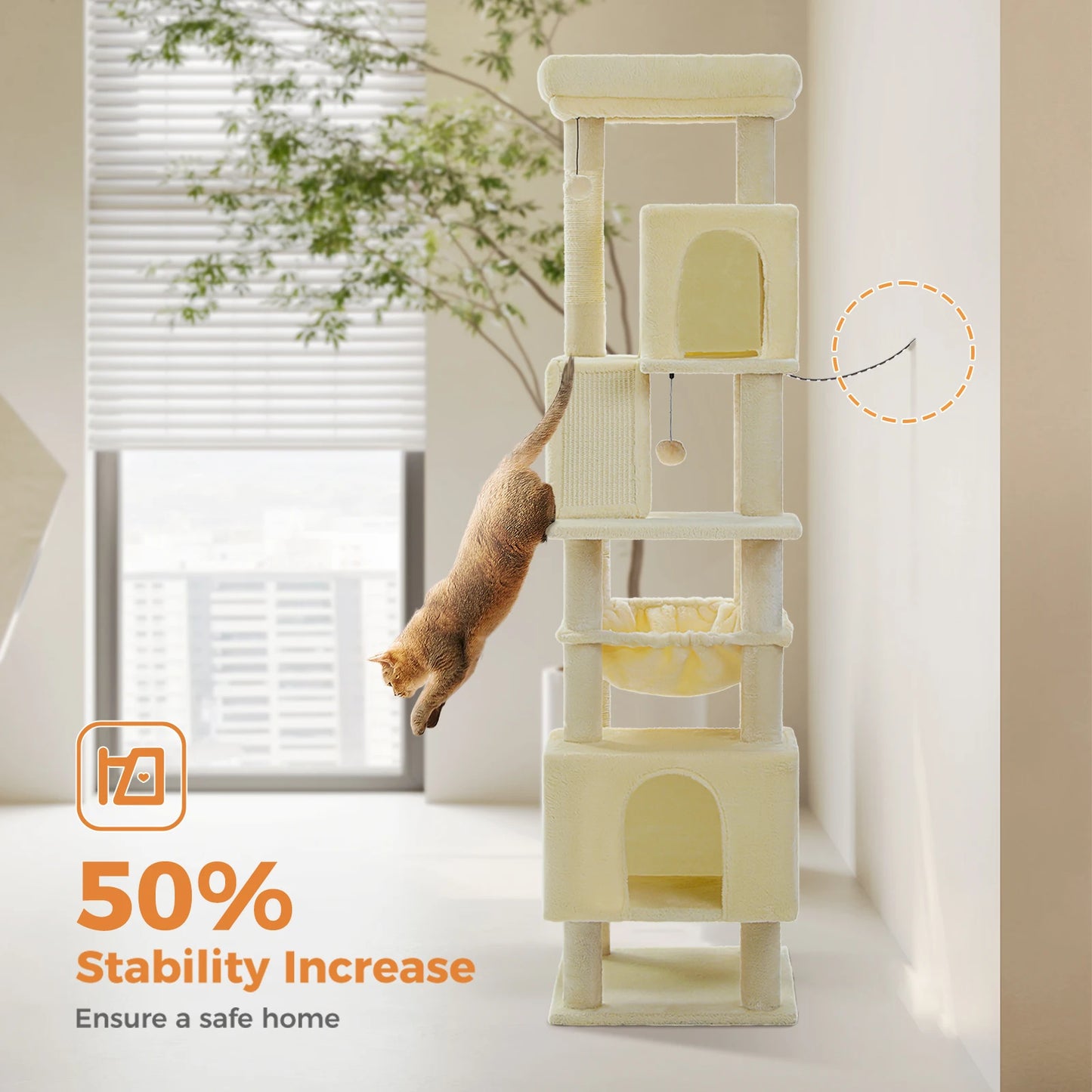 Large Cat-Tower, Hammock, Sisal Scratching Post, Climbing Frame