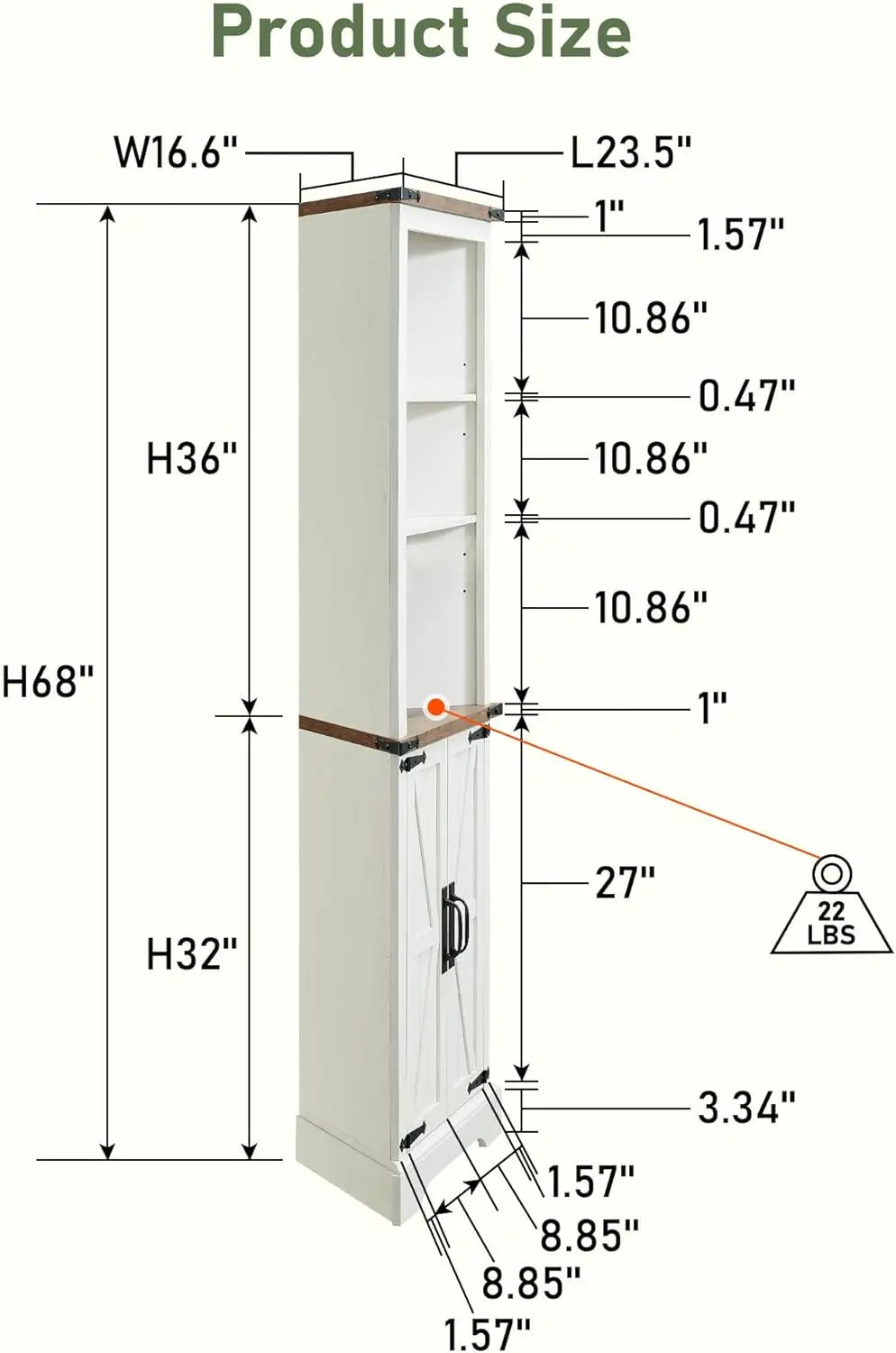 Tall Farmhouse Storage Corner Cabinet with Adjustable Shelves