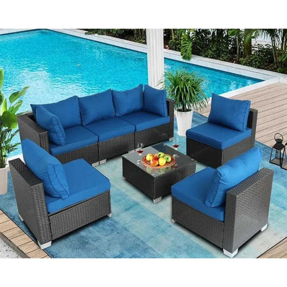 Outdoor Patio Furniture PE Rattan Sectional, Cushions, for Balcony/Lawn