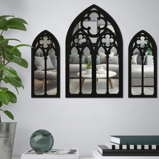 3pcs Gothic Mirrors, Wall Decor Arched Decorative Mirror