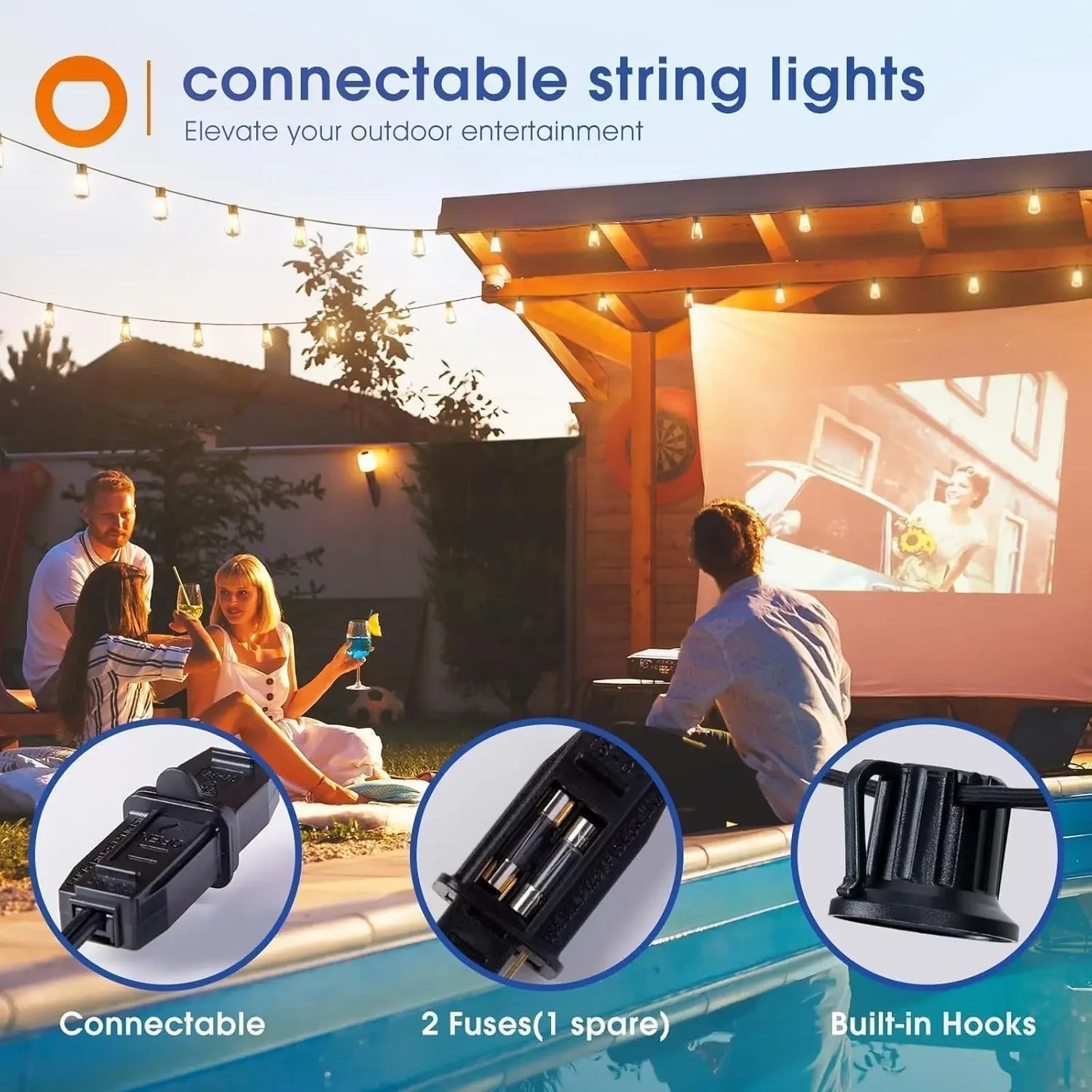 LED Outdoor Waterproof String Patio Lights, Shatterproof, Replaceable, Dimmable