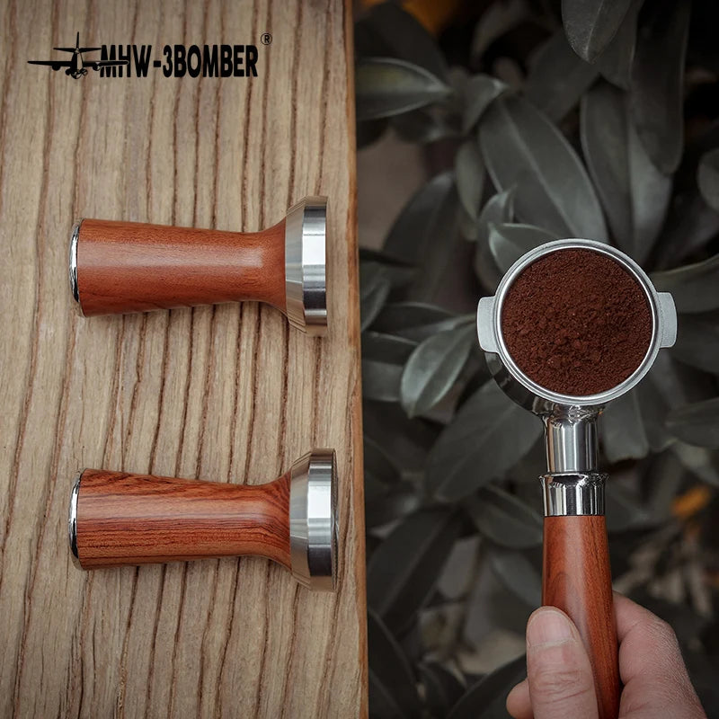 51/58mm Espresso Tamper with Stainless Steel Base Vintage Wood Handle