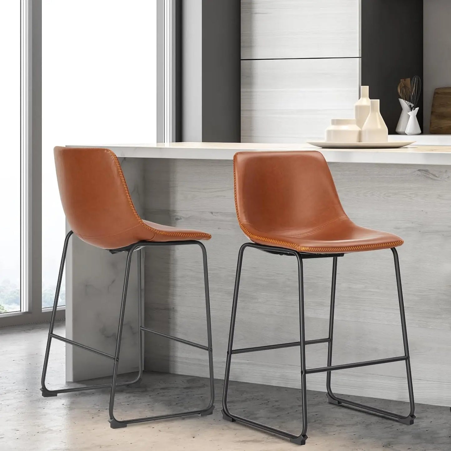 Counter Height Bar Stools Set of 4, Modern Faux Leather