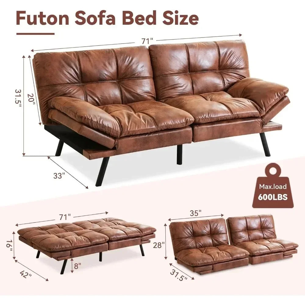 Convertible Futon Sofa  Bed Memory Foam Faux Leather