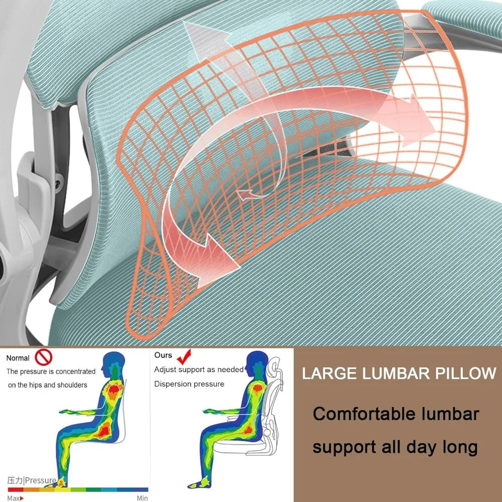 Computer Office High-Back Ergonomic Chair Lumbar-Support Adjustable-Headrest