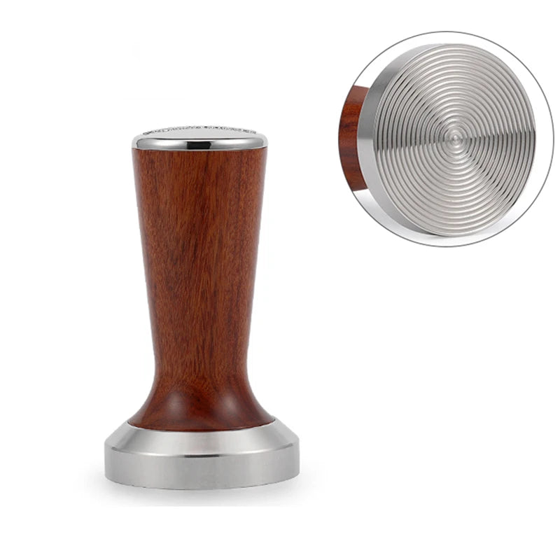 51/58mm Espresso Tamper with Stainless Steel Base Vintage Wood Handle