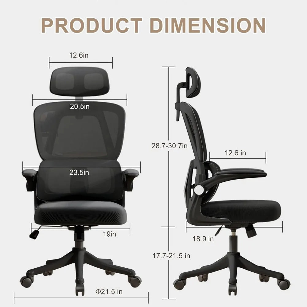 Computer Office High-Back Ergonomic Chair Lumbar-Support Adjustable-Headrest