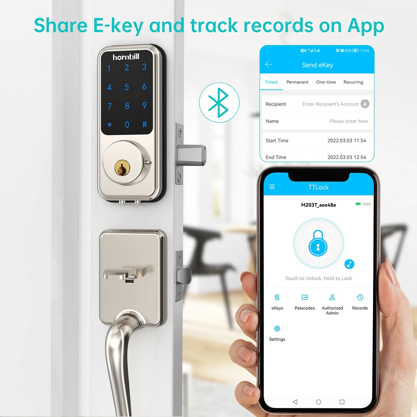 Smart Deadbolt Keyless-Entry Lock Digital-Keypad Bluetooth Security