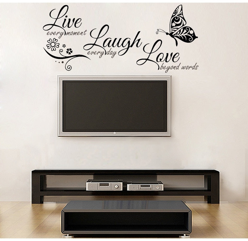 Live Laugh Love Butterfly Flower Wall Art Decals - Homespectrums