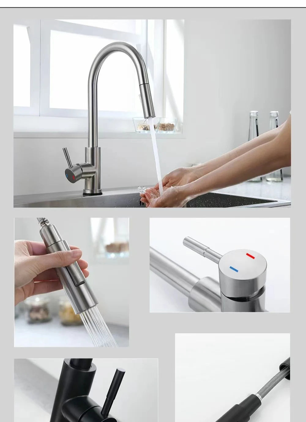 Tap-Touch Control Kitchen Faucet Pull-Out Sensor Stainless Steel