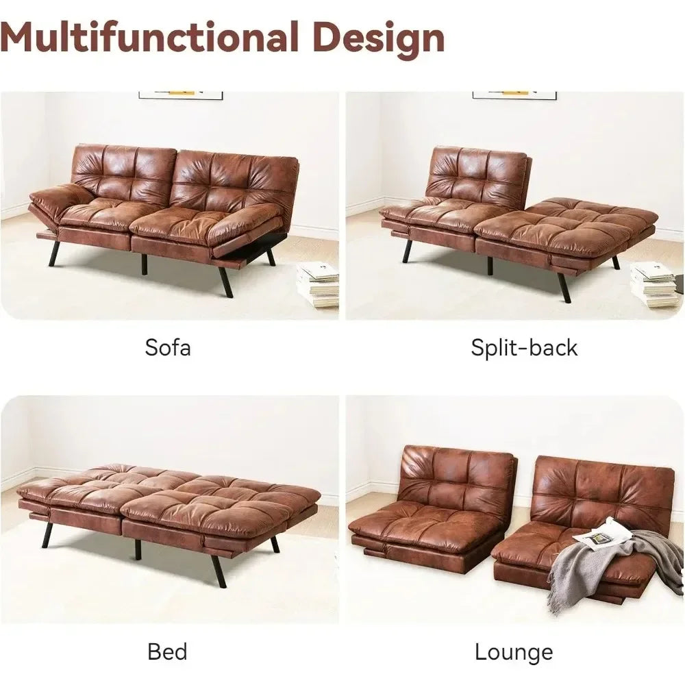 Convertible Futon Sofa  Bed Memory Foam Faux Leather