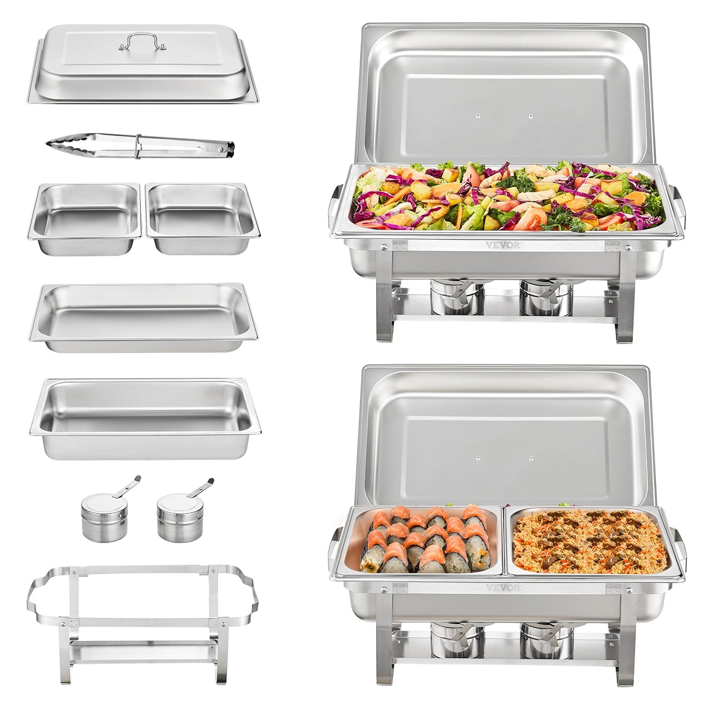 8QT Rectangle Chafing Dish 2/4/6 Packs w/Full-Size Pans