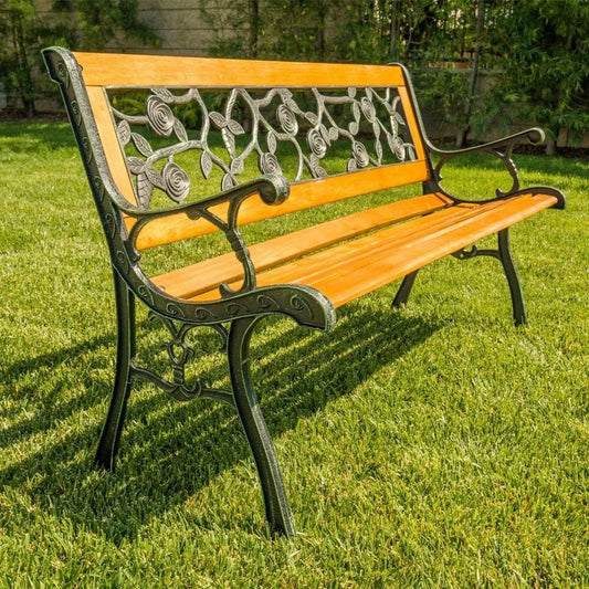 Garden Patio Bench Hardwood Cast Iron Love Seat