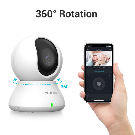 2.4GHz WiFi Indoor Camera, 360°-PTZ, Phone App, 2-Way Talk, Night Vision