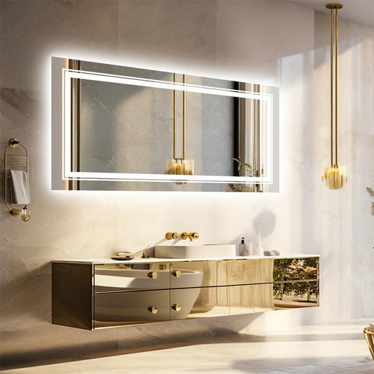 Illuminated Large Bathroom Double Sink Mirror with 3-Color Lights