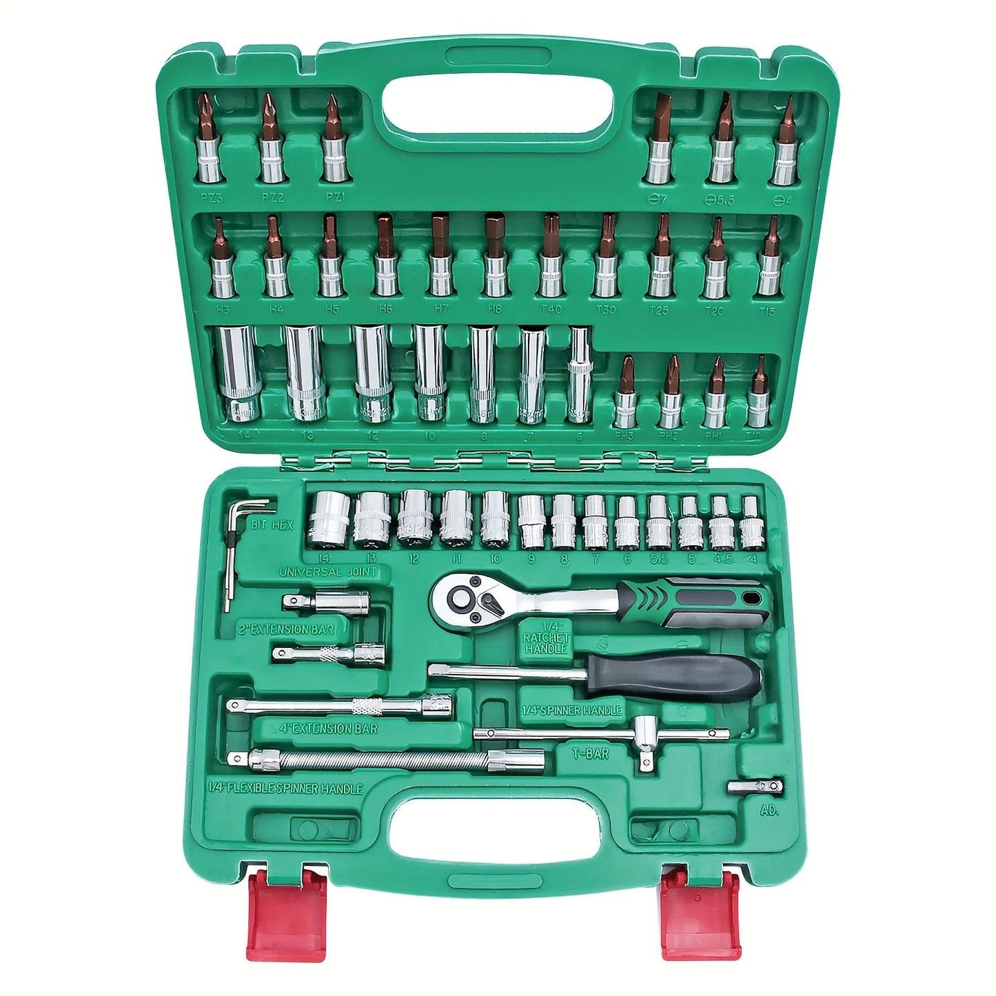 53PCS 1/4Inch Ratcheting Wrench Metric Hex Bit Set