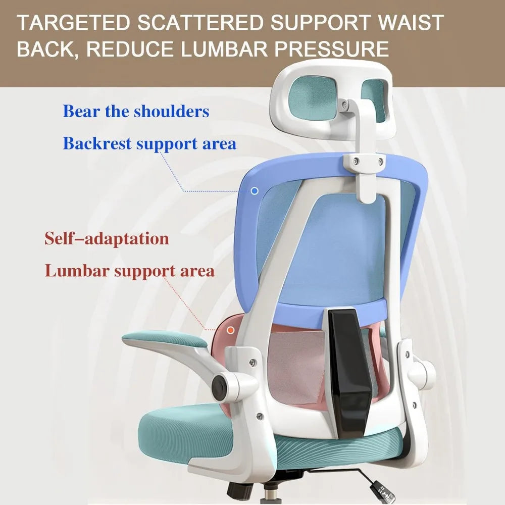 Computer Office High-Back Ergonomic Chair Lumbar-Support Adjustable-Headrest